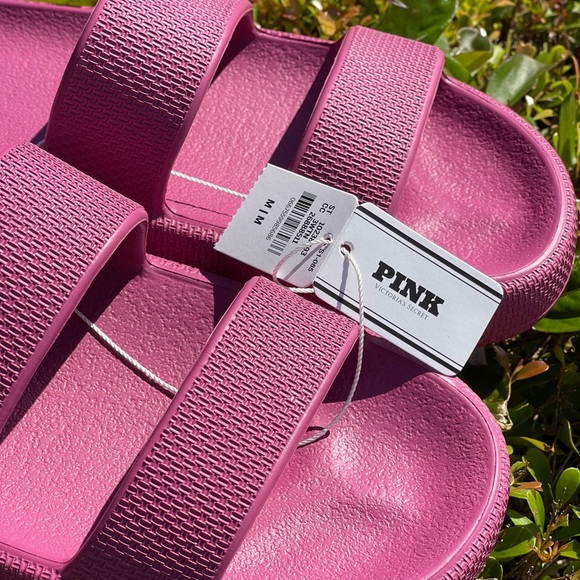PINK Victoria Secret Double Strap Pillow Slides In Red Violet Medium 7/8 - Picture 9 of 11